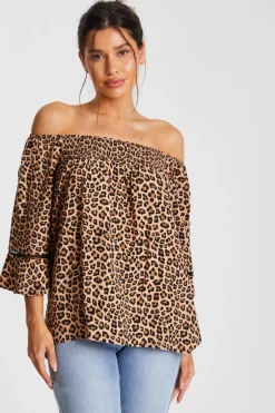 Quiz Stone Leopard Print Bardot Top Best