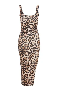Quiz Stone Leopard Print Bodycon Midi Dress Hot