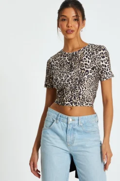 Quiz Stone Leopard Print Cropped T-shirt Online
