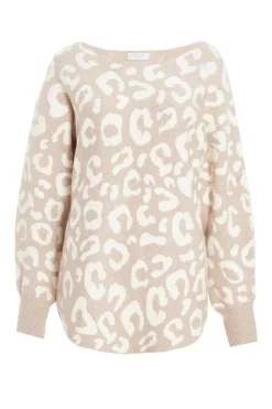 Quiz Stone Leopard Print Knit Batwing Jumper Outlet