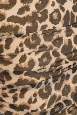 Quiz Stone Leopard Print Mesh Bardot Mini Dress Outlet