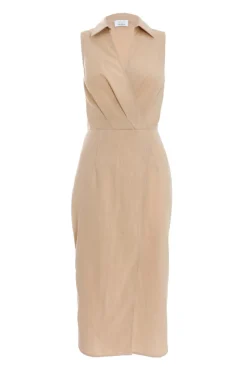 Quiz Stone Linen Look Midi Shirt Dress Outlet