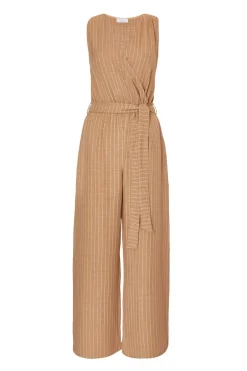 Quiz Linen Striped Jumpsuit Stone Outlet
