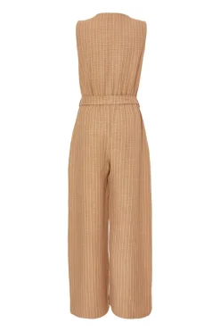 Quiz Linen Striped Jumpsuit Stone Outlet