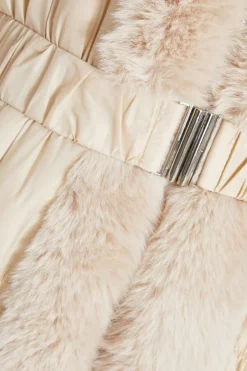 Quiz Padded Faux Fur Trim Jacket Stone Sale