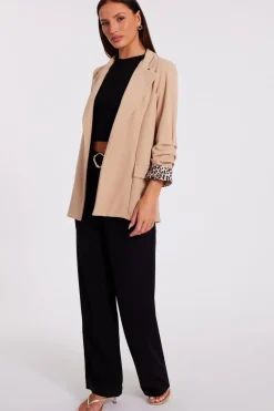 Quiz Printed Cuff Blazer Stone Hot