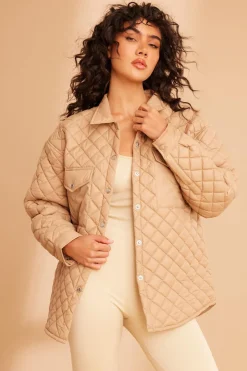 Quiz Quilted Shacket Stone Clearance