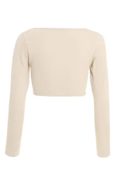 Quiz Stone Ribbed Crop Top Beige Hot