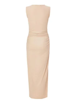 Quiz Ribbed Midaxi Dress Stone Clearance