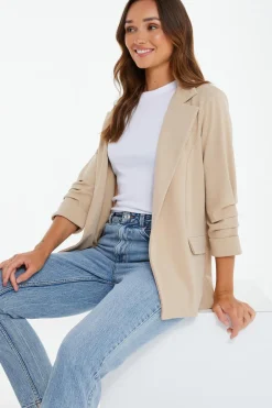 Quiz Ruched Sleeve Blazer Stone
