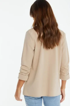 Quiz Ruched Sleeve Blazer Stone