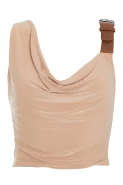 Quiz Stone Ruched Sleeveless Crop Top Outlet