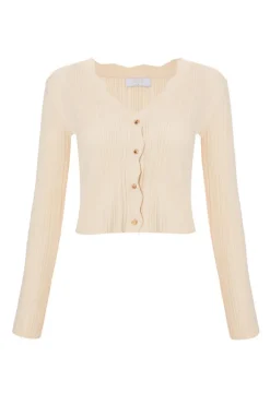 Quiz Scallop Trim Cardigan Stone Best