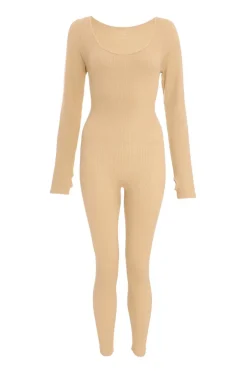 Quiz Seamless Long Sleeve Jumpsuit Stone Hot