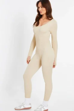 Quiz Seamless Long Sleeve Jumpsuit Stone Hot