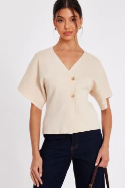 Quiz Short Sleeve Knit Cardigan Stone New