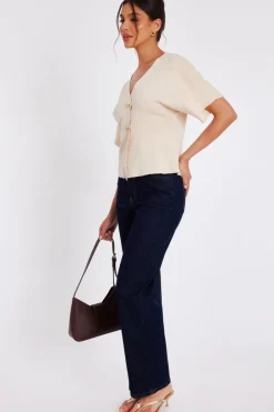 Quiz Short Sleeve Knit Cardigan Stone New