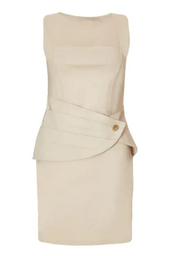 Quiz Square Neck Mini Dress Stone Clearance
