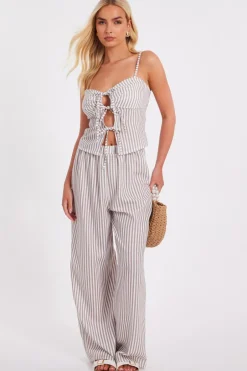Quiz Stone Striped Wide Leg Trousers Online