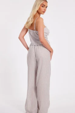 Quiz Stone Striped Wide Leg Trousers Online