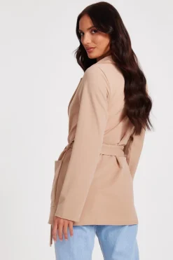 Quiz Tie Waist Blazer Stone Hot