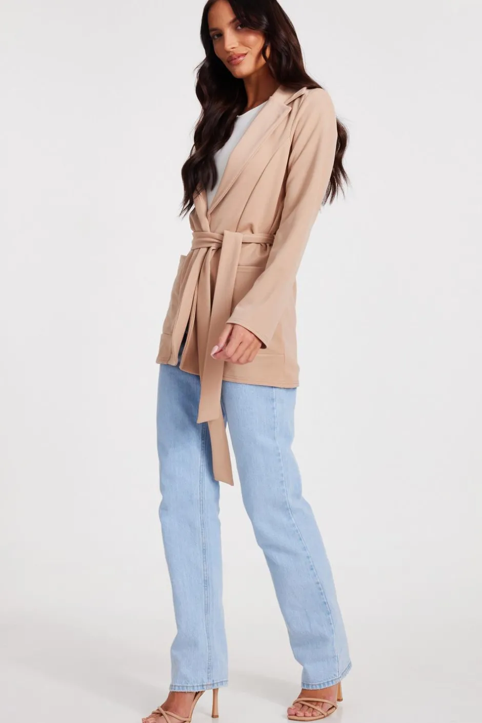 Quiz Tie Waist Blazer Stone Hot