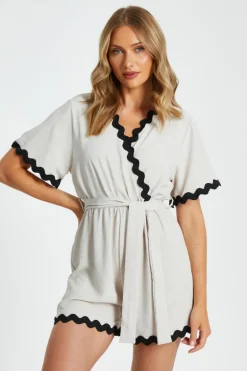 Quiz Wavy Trim Playsuit Stone New