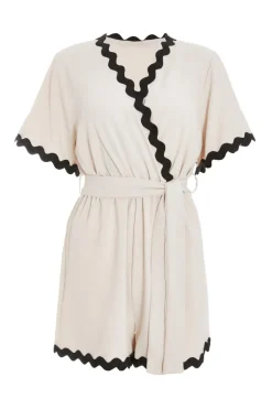 Quiz Wavy Trim Playsuit Stone New