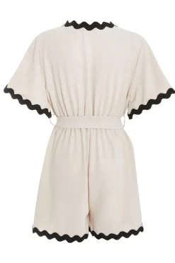 Quiz Wavy Trim Playsuit Stone New