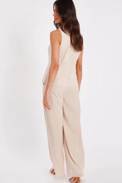 Quiz Wide Leg Trousers Stone Outlet