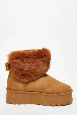 Quiz Faux Suede Ankle Boots Tan New