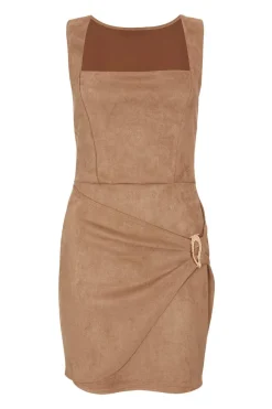 Quiz Tan Faux Suede Mini Dress Sale