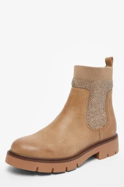 Quiz Taupe Embellished Chunky Ankle Boots Hot