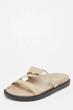 Quiz Taupe Faux Leather Flat Sandals Hot
