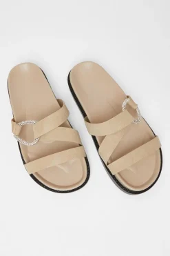 Quiz Taupe Faux Leather Flat Sandals Hot