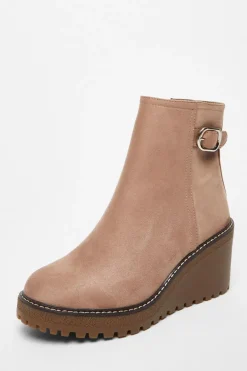 Quiz Taupe Faux Suede Wedged Ankle Boots Outlet