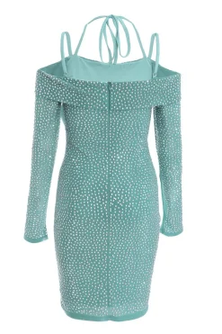 Quiz Teal Rhinestone Bodycon Mini Dress Discount