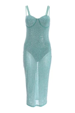 Quiz Rhinestone Bodycon Midi Dress Teal Online