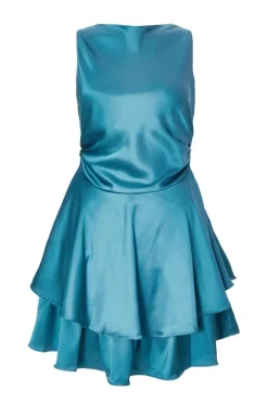 Quiz Satin Frill Skater Dress Teal