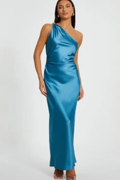 Quiz Teal Satin One Shoulder Midaxi Dress Hot
