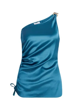 Quiz Teal Satin One Shoulder Top