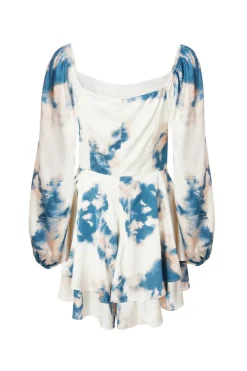 Quiz Teal Smudge Satin Playsuit Outlet