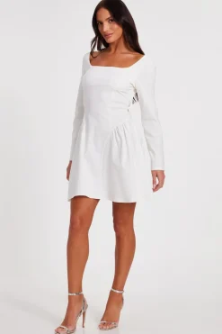 Quiz White Bow Back Skater Dress New