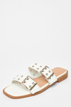 Quiz Buckle Flat Sandals White Best