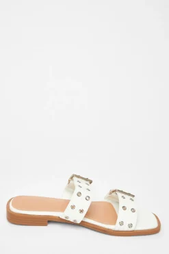 Quiz Buckle Flat Sandals White Best