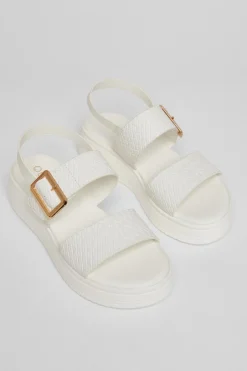 Quiz White Buckle Flatform Sandals Outlet