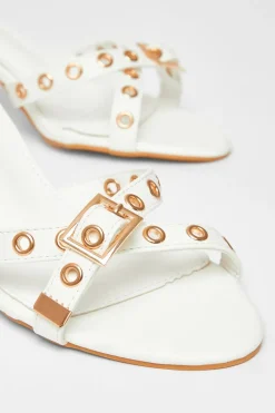 Quiz Buckle Mule Heels White Clearance