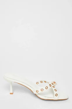 Quiz Buckle Mule Heels White Clearance