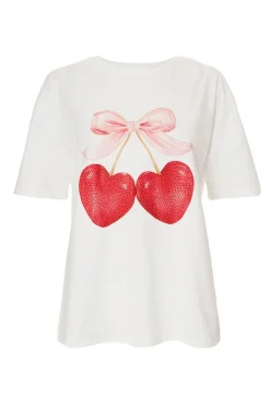 Quiz White Cherry Print Boxy Top Online