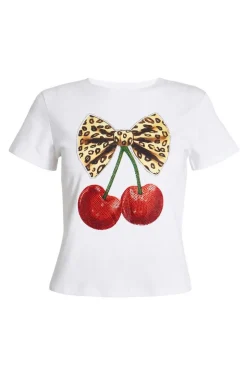 Quiz White Cherry Print Crop Top Hot